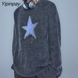 Yipinpay Clothes Men Oversized Star Sweater Black Loose Grey Women Vintage Retro Knitted Sweater 2023 Autumn Cotton Pullover Unisex