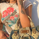 Yipinpay Women's T-shirt Harajuku Y2K crop Top Harajuku Retro Korean Black Demon Punk Gothic Anime Print Clothes Slim anime