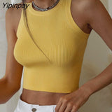 Yipinpay Sexy Knit Short Vest Women Corset Crop Top Summer 2023 Streetwear Ribbed Tank White Basic Knitting Tees Sexy Bodycon Tops