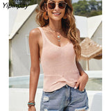 Yipinpay Knitted Vest Sexy Backless Camis Top Sleeveless V Neck Bodycon Crop Tops New 2023 Summer Knitwear Tank Basic Tees