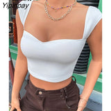 Yipinpay Knit Corset Top Short T Shirts For Women 2023 New In Knitwears Summer Black White Tees Square Neck Sexy Bodycon Crop Tops