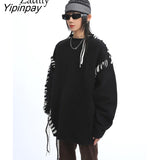 Yipinpay 2023 Winter Korean Style Long Sleeve Black Knit Sweater Women Streetwear O Neck Bandage Ladies Pullover Female Clothing