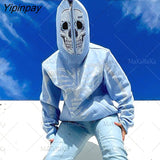 Yipinpay Womens Y2k Fashion Hoodie Skull Rhinestone Zip Up Hoodie grunge Women's Oversized Sweatshirt Punk Harajuku Long Sleeve Outerwear