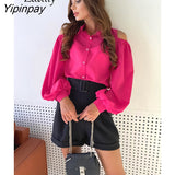 Yipinpay 2023 Spring Elegant Long Sleeve Women White Shirt Office Lady Button Up Off The Shoulder Woman Blouse Work Clothing Top