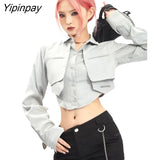 Yipinpay 2023 Autumn Y2K Long Sleeve Shirt Women Street Style Fake Two Pieces Button Ladies Crop Tops Blouse Female Clothing Tops