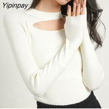 Yipinpay 2023 Winter New Bottoming Women Sweater Korea Style Slim Long Sleeve Hollow Out O Neck Strecth Ladies Knit Basic Pullover