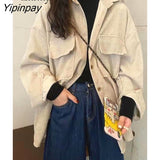 Yipinpay 2023 Winter Minimalist Long Sleeve Corduroy Shirt Women Korean Style Button Up Ladies Blouse Coat Female Clothing Tops