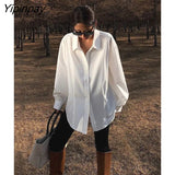 Yipinpay 2023 Autumn Minimalist Style Long Sleeve White Shirt Women Button Up Slim Waist Ladies Blouse Tunic Female Clothing Tops