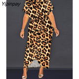 Yipinpay Women's Satin Printed Slim Maxi Dress Summer Casual Button Lace Up Short Sleeve Dress Elegant Fashion Office Lady Dresses