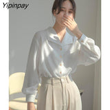 Yipinpay 2023 Summer Korean Style Long Sleeve Women White Shirt Office Lady Button Chiffon Shirts Casual Female Blous Clothing Top