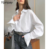 Yipinpay 2023 Spring Office Lady Full Sleeve Women White Long Shirt Minimalist Button Up Woman Tunic Blouse Work Female Clothing