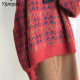 Yipinpay Winter Streetwear Houndstooth Thick Women's Sweater Loose Knit Woman Sweaters Autumn Fashion Warm Plus Size Female Pullover