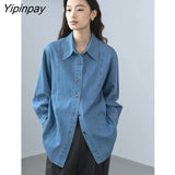 Yipinpay 2023 Spring Minimalist Long Sleeve Women Denim Shirt Korea Style Button Up Solid Woman Tunic Blouse Fashion Female Tops