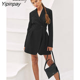 Yipinpay 2023 Spring New Office Lady Long Sleeve Women Blazer Dress Elegant Solid Color Slim Waist Button Black Woman Dresses