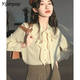 Yipinpay 2023 Summer Long Sleeve Women Chiffon Shirt Korean Style Stripe Button Ladies Blouse Office Lady Work Female Clothing