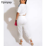 Yipinpay Women Cropped Blouse And Pants Two Piece Set 2023 Summer Tee And Jogger Pants Tracksuit Outfits Female Denim Patchwork Sweatsuit