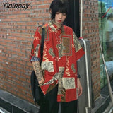 Yipinpay Style Short Sleeve Women Shirt Hip Hop Button Loose Oversize Pluse Size Print Ladies Blouse 2023 Summer Female Clothing