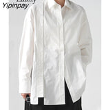 Yipinpay 2023 Spring New In Office Lady Long Sleeve Asymmetrical White Shirt Women Loose Double Breasted Button Tunic Blouse Tops