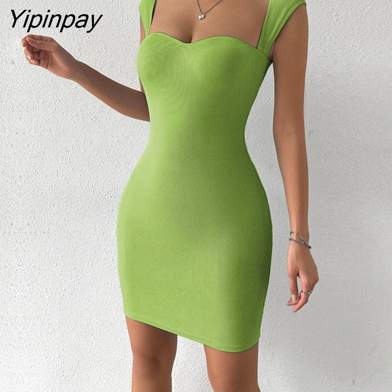 Yipinpay Sexy Knitted Short Corset Dresses Women Summer Sundress 2023 Sleeveless Square Neck Black White Ribbed Bodycon Mini Dress