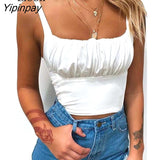 Yipinpay Sexy Ruched Tight Tank Women Bodycon Crop Top Summer 2023 Sleeveless Backless Black White Short Camis Women Corset Tops