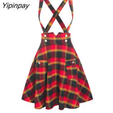 Yipinpay Black Casual Skirt Gothic Streetwear Women Lace Up Button A Line Skirt Double Breasted Mini Solid Skirts