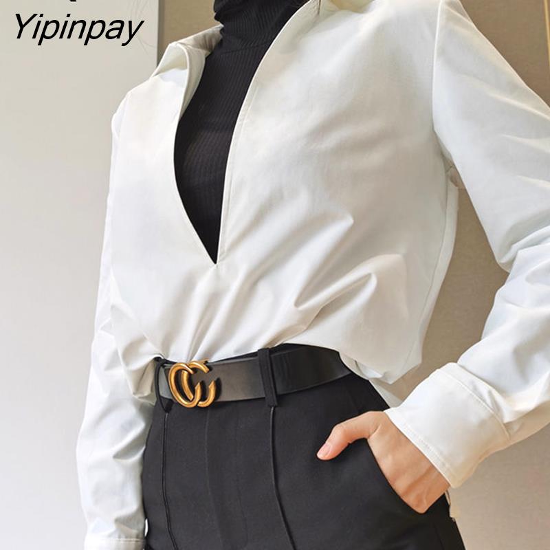 Yipinpay Spring Korean style White Women Blouse Long Sleeve Turn Down Collar Solid Color Female Tunic Shirt Office Ladies Tops Tunic
