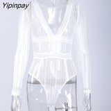 Yipinpay Sexy stripe Lace Skinny Women Bodysuits Sleeveless Backless Hollow Out Perspective 2023 Spring Fashion Female Jumpsuit