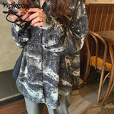 Yipinpay Spring Streetwear Marble Printing Women Blouse Shirt Loose Button Up Long Women Shirts Y2K Fashion Oversize Female Clothing