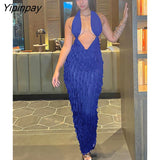 Yipinpay Halter Low Cut Backless Maxi Dress For Women Sleeveless Pleated Slim Dresses 2023 Summer Beach Harajuku Lolita Y2K Vestidos