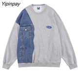 Yipinpay Autumn Streetwear Oversize Full Sleeve Women Pullover Y2K Denim Patchwork Loose Women Hoodies Spring Female Clothing Tops