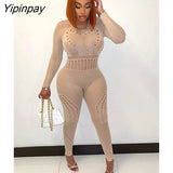 Yipinpay Mesh Sexy See Through Pencil Jumpsuit Sexy Hollow All In One Overall Monos Girl Midnight Party One Piece Hot Attirewear