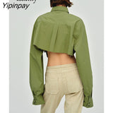Yipinpay Spring New In Streetwear Long Sleeve White Shirt Women Y2K Button Up Pocket Crop Tops Woman Blouse 2023 Party Clothing