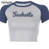 Yipinpay Women's T-Shirt Crop Top Harajuku Print Summer Korean Fashion Short Sleeve Sexy Vintage Streetwear Aesthetic Tees Y2k Clothes