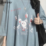 Yipinpay Summer Loose Vintage women tshirt Ulzzang rabbit Street Harajuku cartoon Print Short Sleeve dropshipping clothes