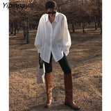 Yipinpay 2023 Autumn Minimalist Style Long Sleeve White Shirt Women Button Up Slim Waist Ladies Blouse Tunic Female Clothing Tops