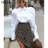 Yipinpay Sleeve Shirts Loose Tops And Blouses Women Button Up Cardigan 2023 Spring Long Sleeve Turndown Collar White Baggy Blouse