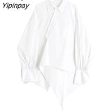 Yipinpay Spring Streetwear Puff Long Sleeve Women's Shirt Oversize Solid Color irregular Button Up Ladies Shirts Blouse Loose Tops