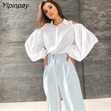 Yipinpay 2023 Spring Elegant Long Sleeve Women White Shirt Office Lady Button Up Off The Shoulder Woman Blouse Work Clothing Top