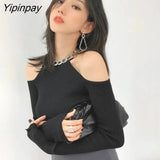 Yipinpay Winter Sexy Off The Shoulder Long Sleeve Women Sweater Korea Style Slim Fit High Strech Knit Pullover 2023 New In Tops