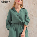 Yipinpay Two Piece Shirt Set Women Loose Blouses Cardigan Tops And Shorts High Waist 2023 Spring Summer Baggy Shirts Outfits Sets