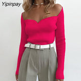 Yipinpay Sexy Knit T Shirt Women Ribbed Top Autumn Long Sleeve Square Collar Basic Tees Bodycon Tshirt Streetwear Black White Tops