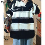 Yipinpay 2023 Winter Streetwear Oversize Striped Women Sweater Korean Style Long Sleeve O Neck Ladies Knit Pullover Female Tops