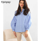 Yipinpay 2023 Spring Minimalist Puff Long Sleeve Women White Basic Shirt Minimalist Button Woman Tunic Blouse Work Female Clothing