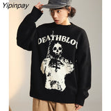 Yipinpay Sweater Women Y2k Tops Long Sleeve Jumper Knitted Skulls Coats Autumn Korean Gothic Grunge Harajuku Pullover Clothing