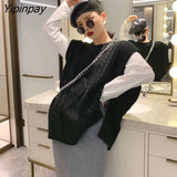 Yipinpay Loose Fluorescent Green Women Sweaters Korea Oversize Knit Woman Sweater Vest 2023 Winter Plus Size Pullover Clothing