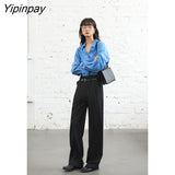 Yipinpay 2023 Autumn Minimalist Long Sleeve Button Up Shirt Women Korean Style Solid Oversize Shirts Blouse Loose Clothes Tops