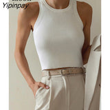 Yipinpay Sexy Knit Short Vest Women Corset Crop Top Summer 2023 Streetwear Ribbed Tank White Basic Knitting Tees Sexy Bodycon Tops