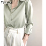 Yipinpay 2023 Summer New Office Lady Long Sleeve Silk Basic Shirt Women Button Up Solid Blouse Fashion Work Female Clothing Tops