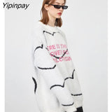 Yipinpay 2023 Winter Casual Long Sleeve Mohair Women Shirt Oversize Letter Embroidery Loose Ladies Knit Pullover Female Thick Tops