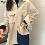 Yipinpay 2023 Winter Minimalist Long Sleeve Corduroy Shirt Women Korean Style Button Up Ladies Blouse Coat Female Clothing Tops